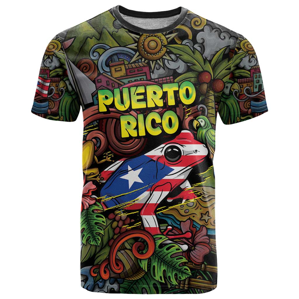 Personalized Puerto Rico T-Shirt The Coqui Frog Tropical Doodle Style Graphic Tee