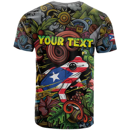 Personalized Puerto Rico T-Shirt The Coqui Frog Tropical Doodle Style Graphic Tee