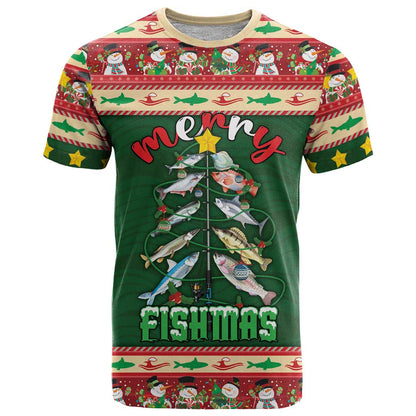 Fishing Christmas T-Shirt Merry Fishmas Graphic Tee