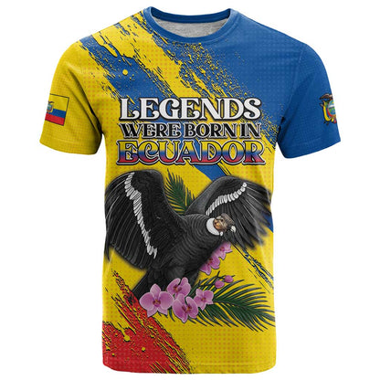 Personalized Ecuador T-Shirt Andean Condor With Phalaenopsis Orchid Graphic Tee