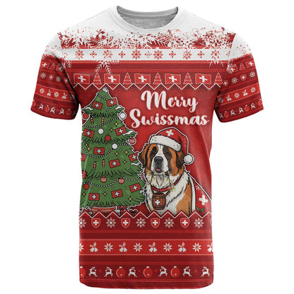 Switzerland Christmas T-Shirt Saint Bernard Merry Swissmas Graphic Tee