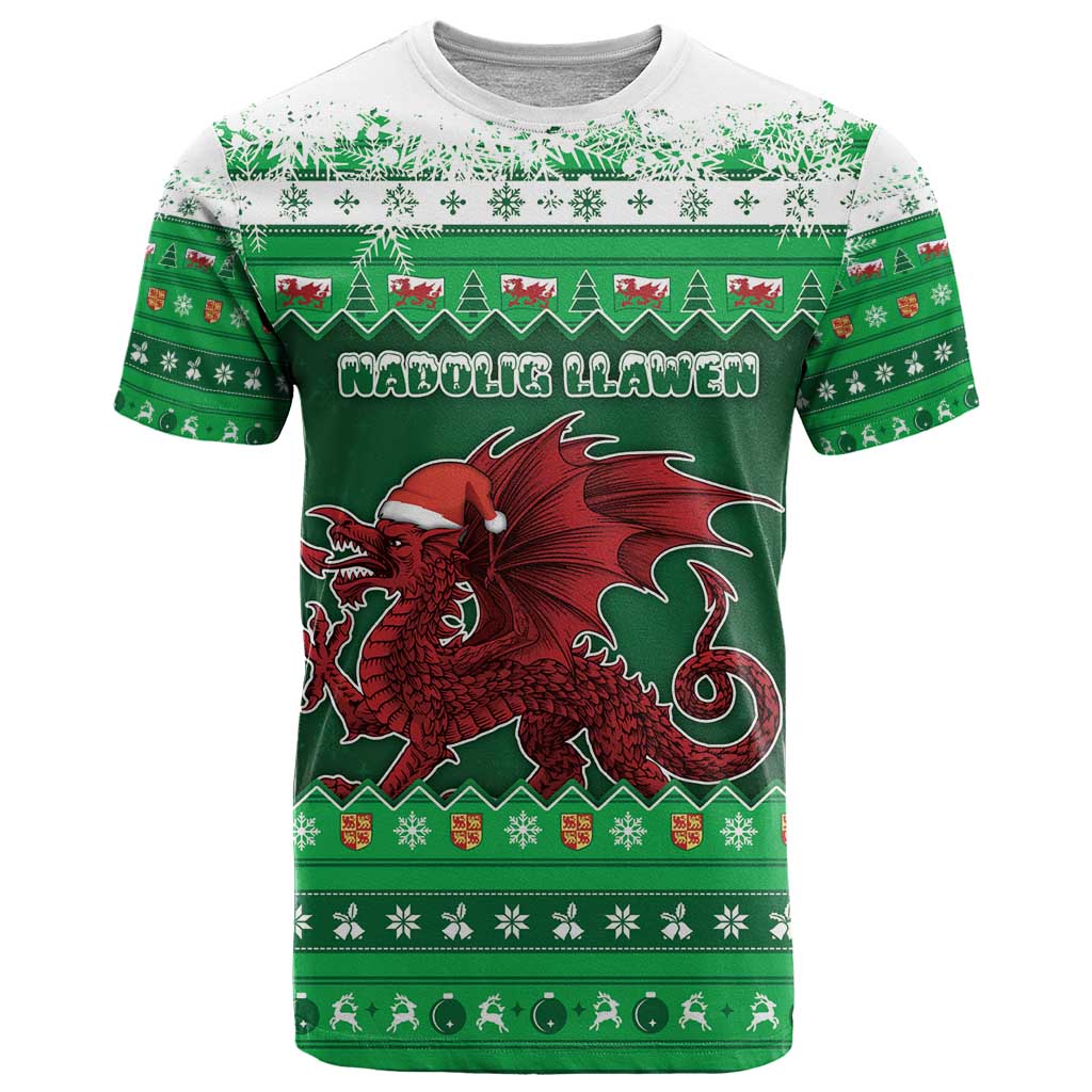 Wales Christmas T-Shirt Cymru Dragon Nadolig Llawen Graphic Tee