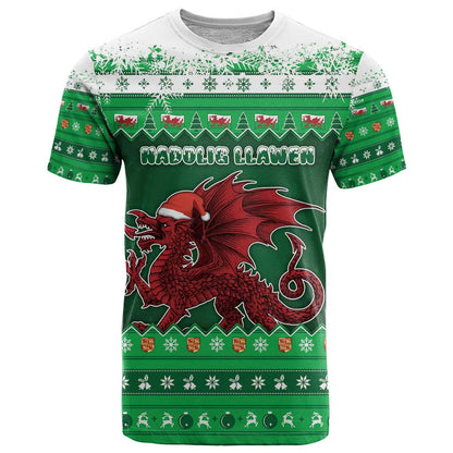 Wales Christmas T-Shirt Cymru Dragon Nadolig Llawen Graphic Tee
