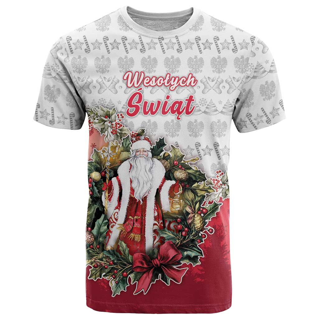 Poland Christmas T-Shirt Dziadek Mroz With Wreath Graphic Tee