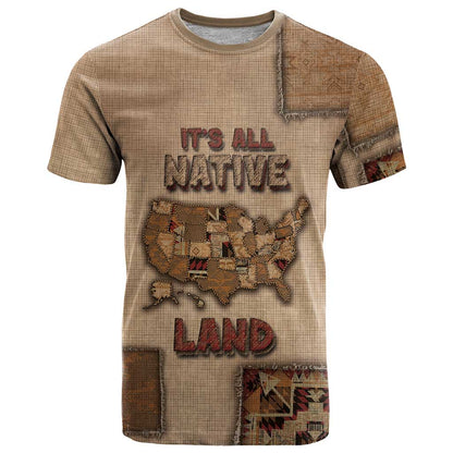 Native American T-Shirt Retro Map Stitching Effect Graphic Tee