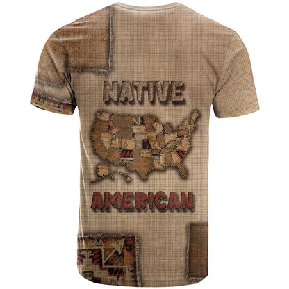 Native American T-Shirt Retro Map Stitching Effect Graphic Tee