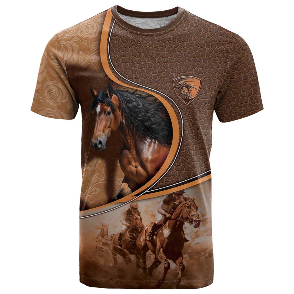 Personalized Horse Racing T-Shirt Royal Race Leather Effect Graphic Tee