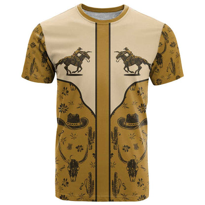 Cowboy T-Shirt Horse Riding Retro Western Yoke Beige Graphic Tee