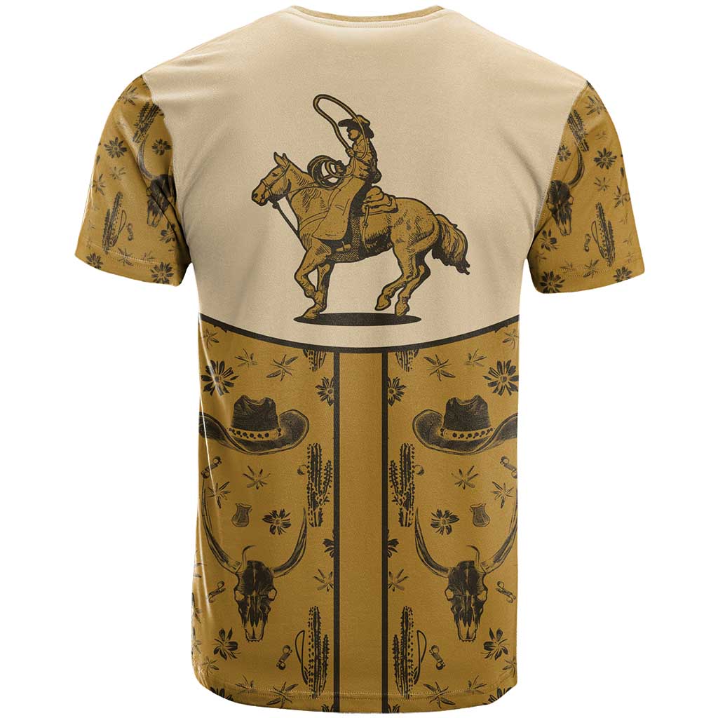 Cowboy T-Shirt Horse Riding Retro Western Yoke Beige Graphic Tee