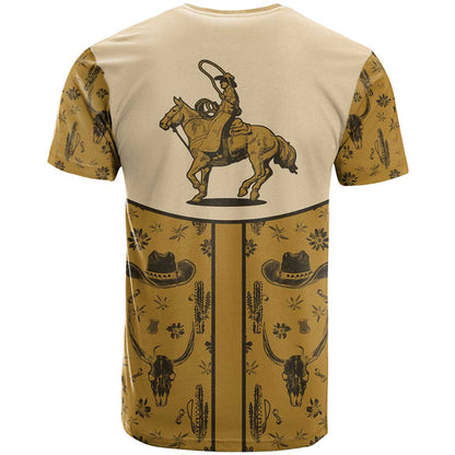 Cowboy T-Shirt Horse Riding Retro Western Yoke Beige Graphic Tee