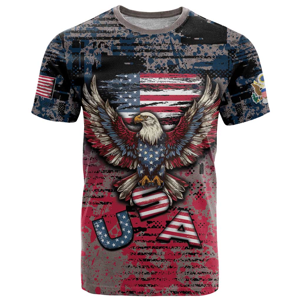 Personalized Patriotic Rebel American T-Shirt Grunge USA Eagle Flag Graphic Tee