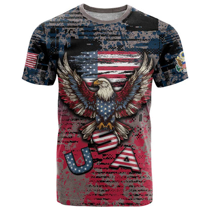 Personalized Patriotic Rebel American T-Shirt Grunge USA Eagle Flag Graphic Tee