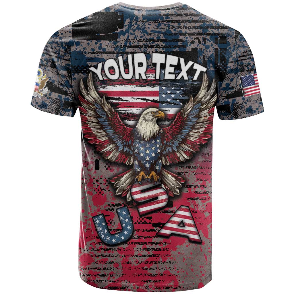 Personalized Patriotic Rebel American T-Shirt Grunge USA Eagle Flag Graphic Tee