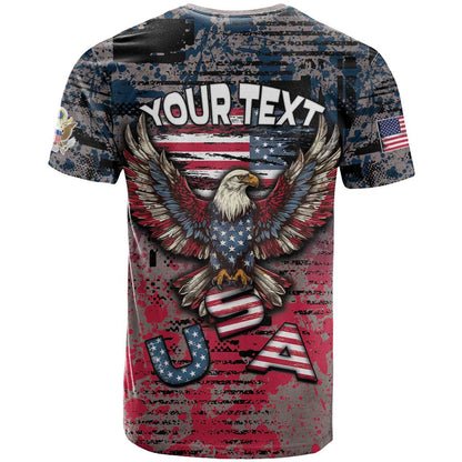 Personalized Patriotic Rebel American T-Shirt Grunge USA Eagle Flag Graphic Tee