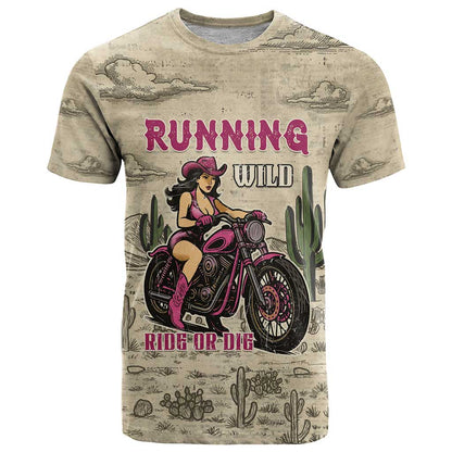 Cowgirl T-Shirt Running Wild Ride Or Die Graphic Tee