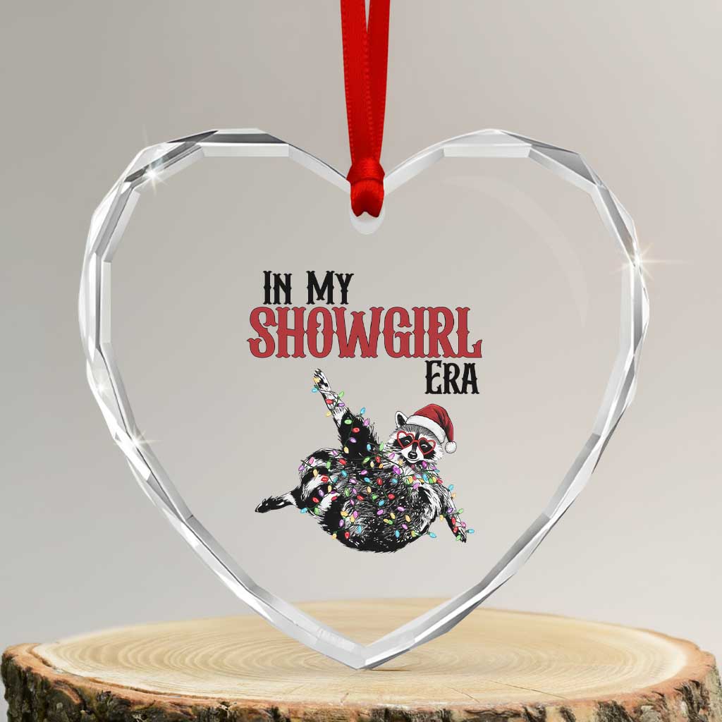 Funny Raccoon Christmas Heart Ornament - In My Costume Era Meme, Crystal Glass Holiday Decor - Transparent Glass - 3'' Heart