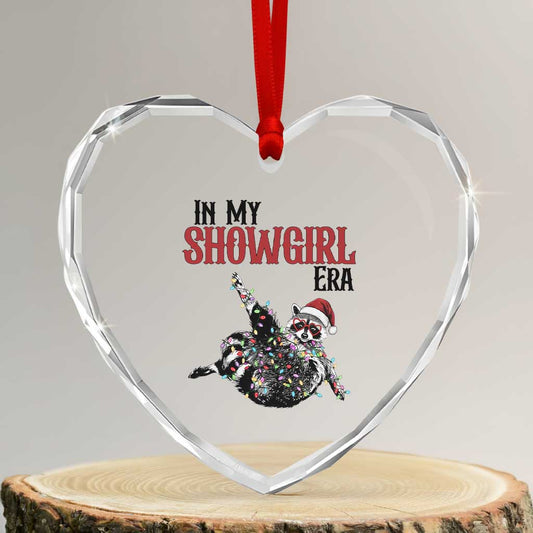 Funny Raccoon Christmas Heart Ornament - In My Costume Era Meme, Crystal Glass Holiday Decor - Transparent Glass - 3'' Heart