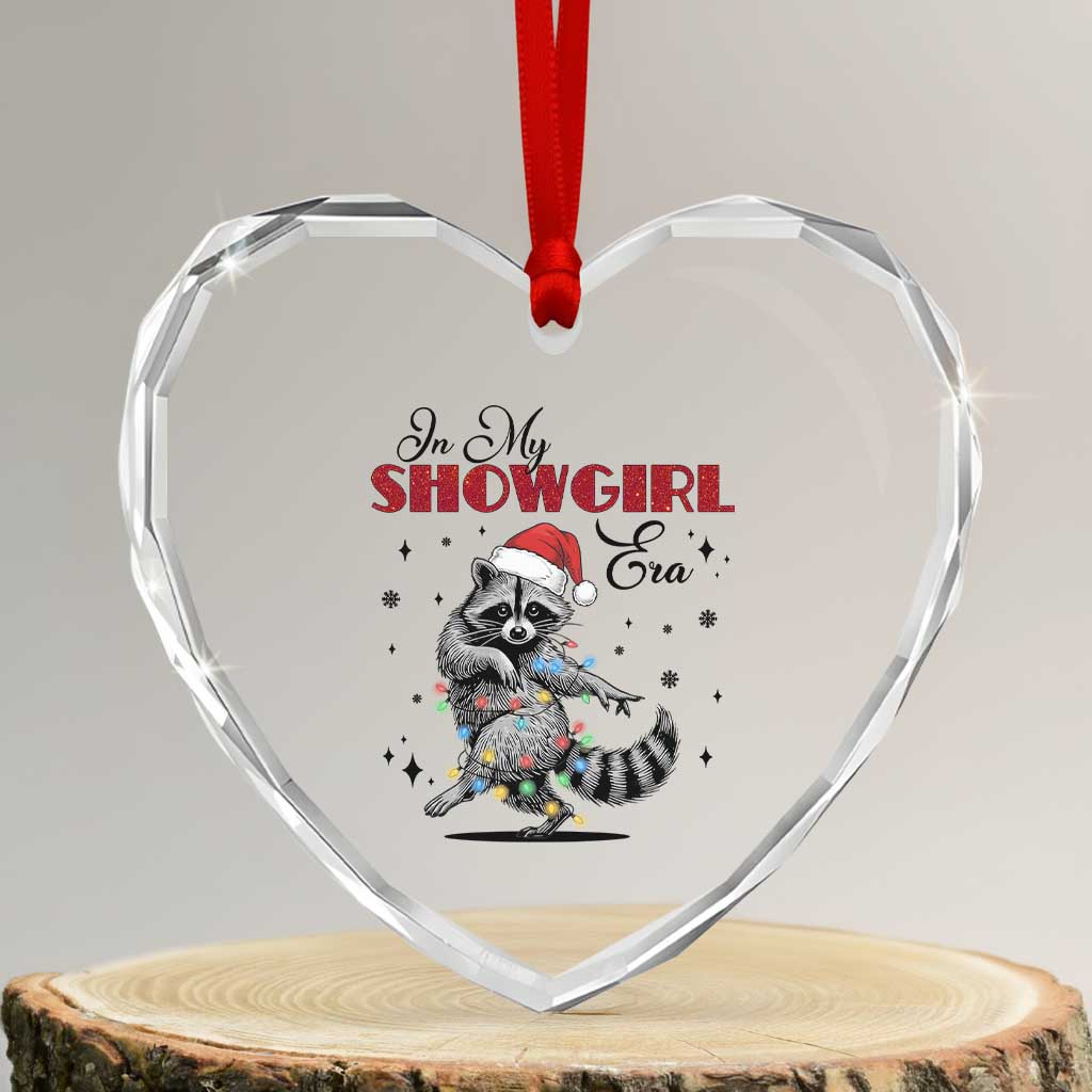 Funny Raccoon Christmas Heart Ornament - Crystal Glass, In My Costume Era, Holiday Meme Gift - Transparent Glass - 3'' Heart