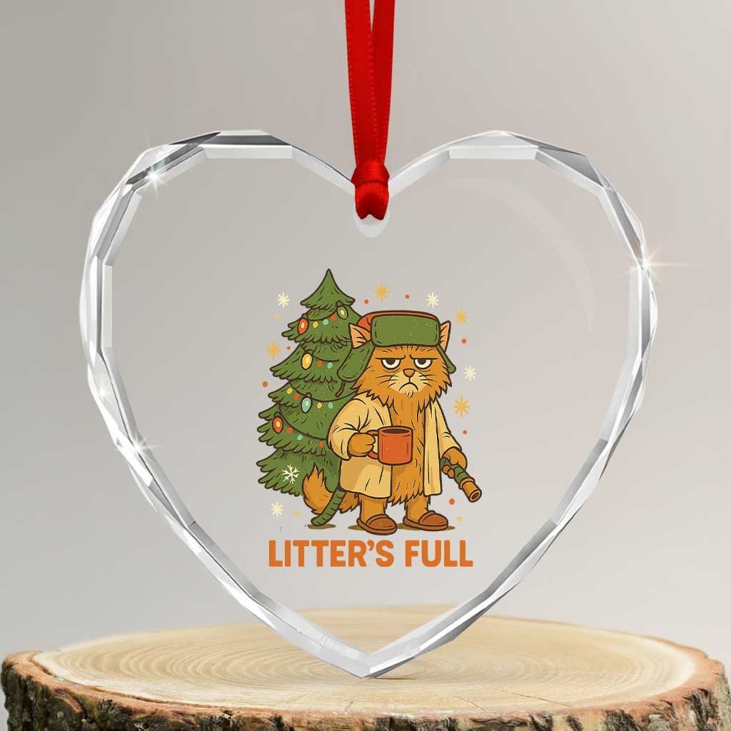 Litter’s Full Heart Crystal Glass Ornament - Funny Christmas Vacation Cat Meme Holiday Gift - Transparent Glass - 3'' Heart