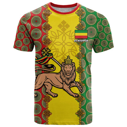 Ethiopia T-Shirt Ethiopian Lion Of Judah With African Pattern Graphic Tee