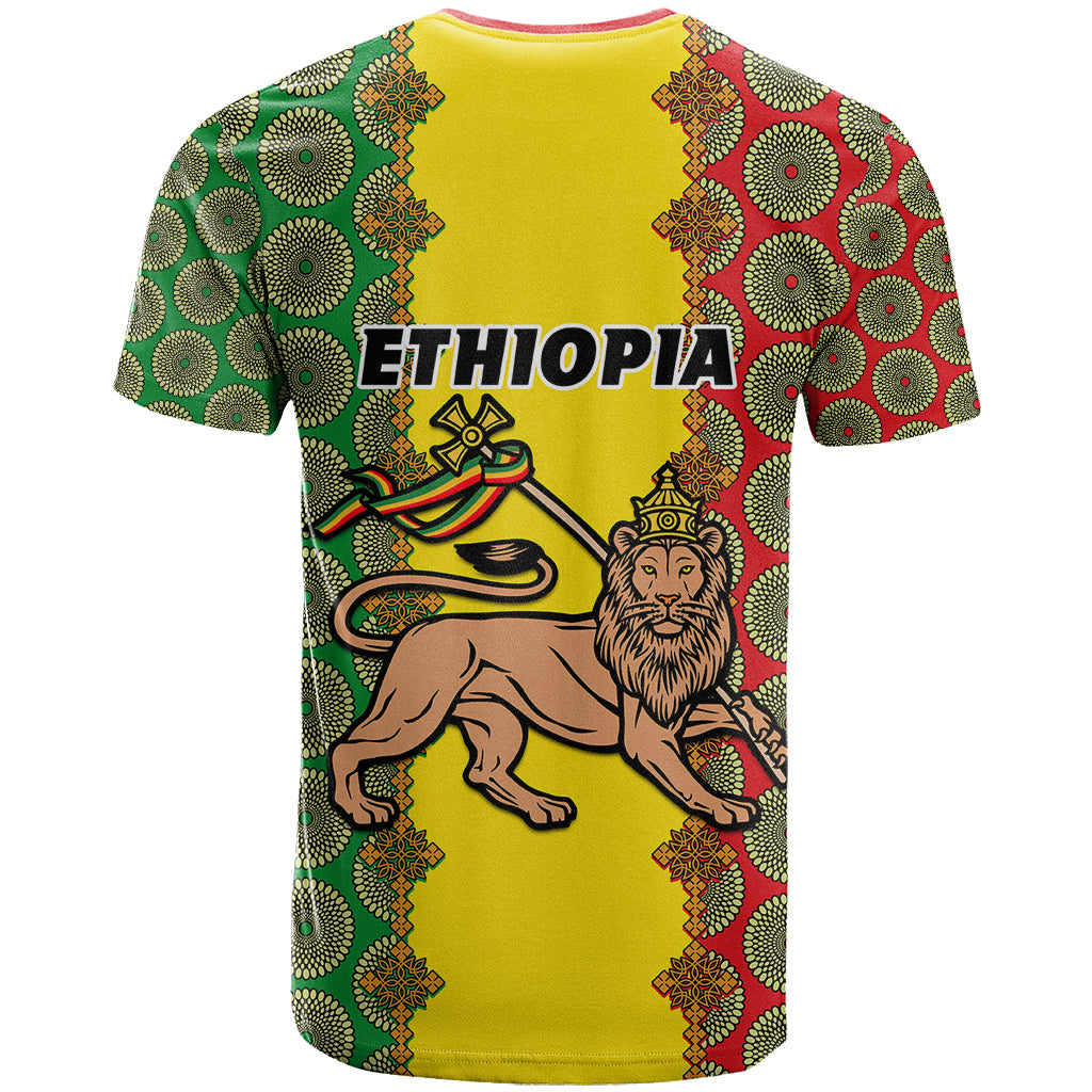 Ethiopia T-Shirt Ethiopian Lion Of Judah With African Pattern Graphic Tee