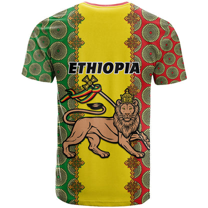 Ethiopia T-Shirt Ethiopian Lion Of Judah With African Pattern Graphic Tee