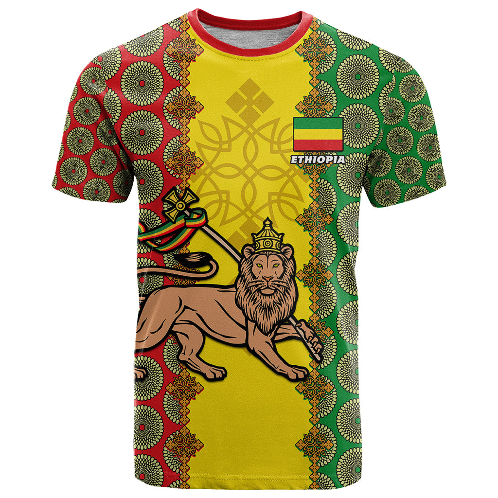 Personalised Ethiopia T-Shirt Ethiopian Lion Of Judah With African Pattern Graphic Tee
