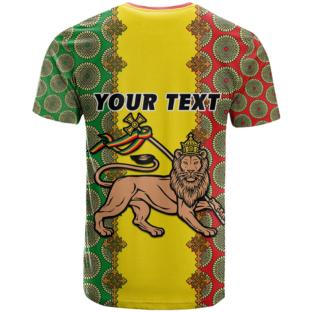 Personalised Ethiopia T-Shirt Ethiopian Lion Of Judah With African Pattern Graphic Tee
