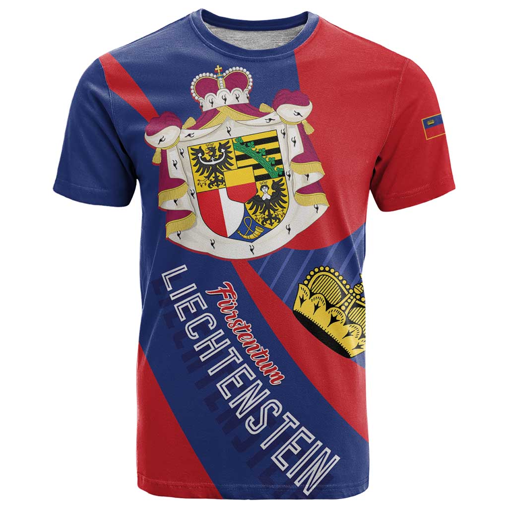Liechtenstein T-Shirt Coat Of Arms Blue Red Color Graphic Tee