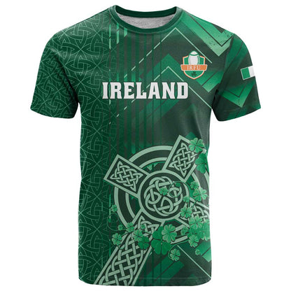 Ireland 2024 Rugby T-Shirt Irish Shamrock Celtic Cross Graphic Tee