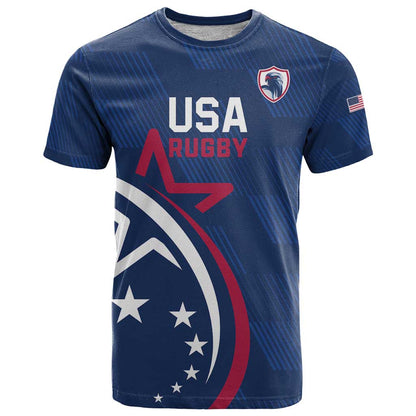 USA 2024 Rugby T-Shirt Soar Like an Eagle Blue Version Graphic Tee