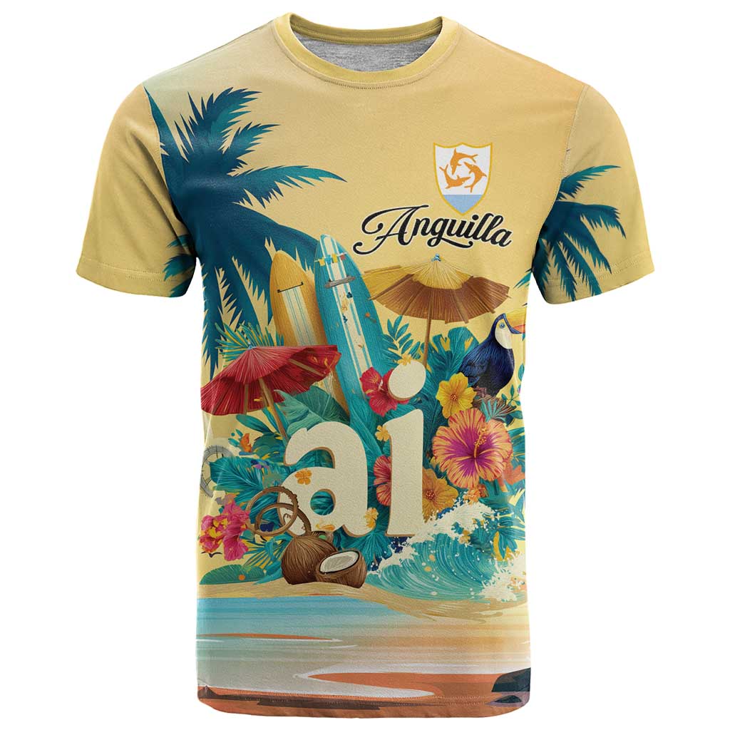 Anguilla AI Tropical Flowers T-Shirt Graphic Tee
