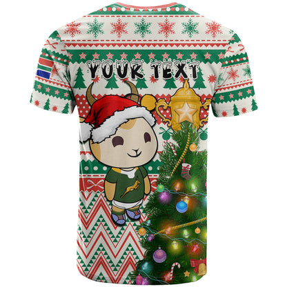 Personalised South Africa Rugby Christmas T-Shirt Cute Springbok With Christmas Tree Graphic Tee