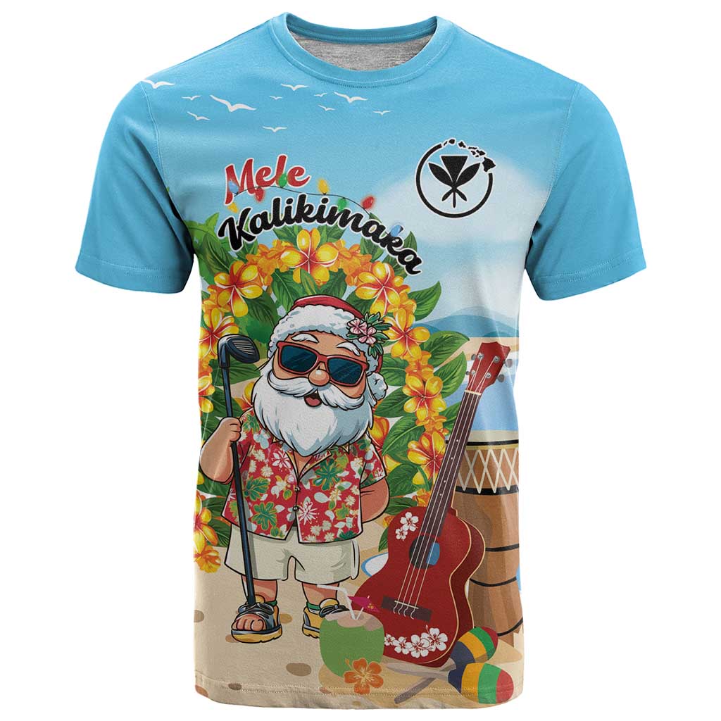 Personalized Hawaii Golf Christmas T-Shirt Mele Kalikimaka Funny Golfer Santa Graphic Tee