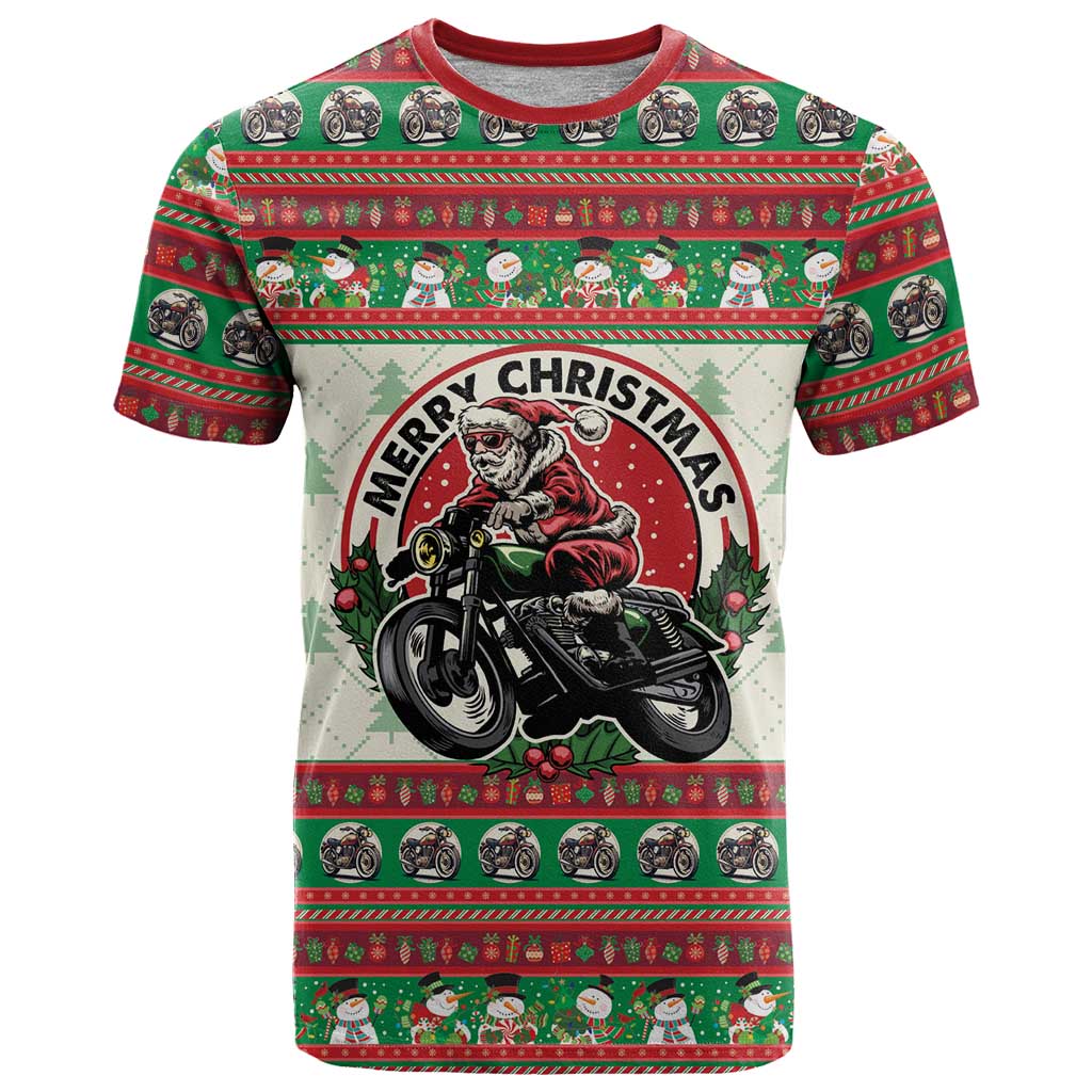 Biker Santa Motorcycle Christmas T-Shirt Santa Claus On A Motorcycle Graphic Tee