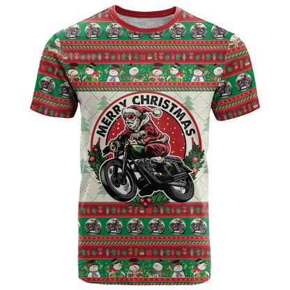 Biker Santa Motorcycle Christmas T-Shirt Santa Claus On A Motorcycle Graphic Tee