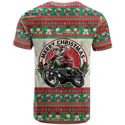 Biker Santa Motorcycle Christmas T-Shirt Santa Claus On A Motorcycle Graphic Tee