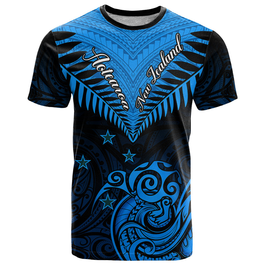 Personalised New Zealand T-Shirt Aotearoa Blue Maori Kiwi Blue Fern Graphic Tee
