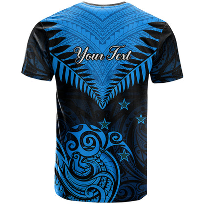 Personalised New Zealand T-Shirt Aotearoa Blue Maori Kiwi Blue Fern Graphic Tee