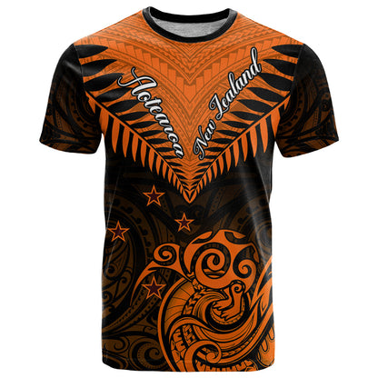 Personalised New Zealand T-Shirt Aotearoa Maori Kiwi Orange Fern Graphic Tee