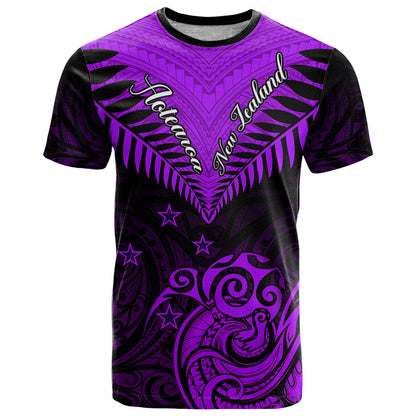 Personalised Aotearoa T-Shirt Maori Kiwi Purple Fern Graphic Tee