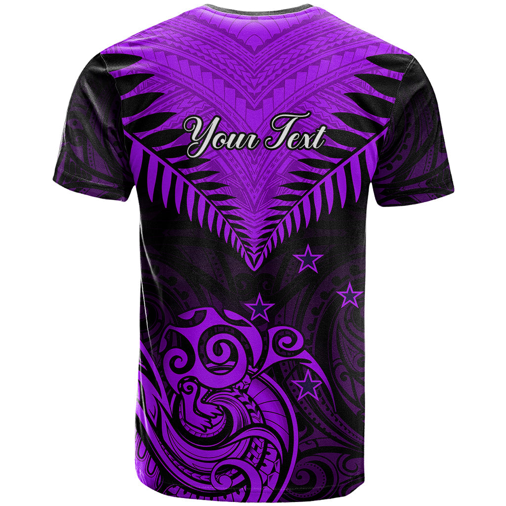Personalised Aotearoa T-Shirt Maori Kiwi Purple Fern Graphic Tee
