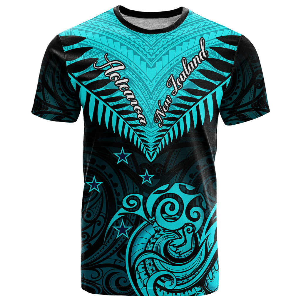 Personalised Aotearoa T-Shirt Maori Kiwi Turquoise Fern Graphic Tee