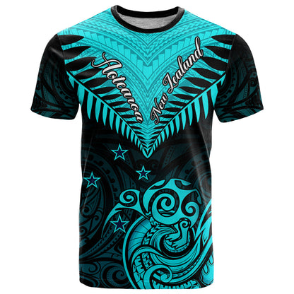 Personalised Aotearoa T-Shirt Maori Kiwi Turquoise Fern Graphic Tee