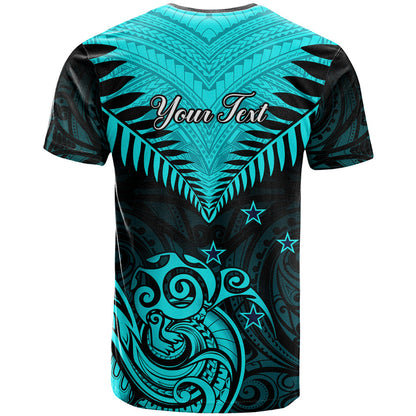 Personalised Aotearoa T-Shirt Maori Kiwi Turquoise Fern Graphic Tee