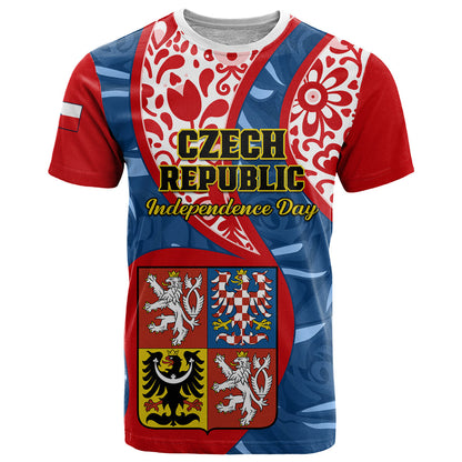 Czech Republic Independence Day T-Shirt Czechia Coat Of Arms Embroidery Motif Graphic Tee