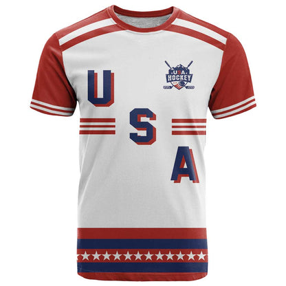 Custom Hockey 2026 USA White T-Shirt United States Go Champions Graphic Tee
