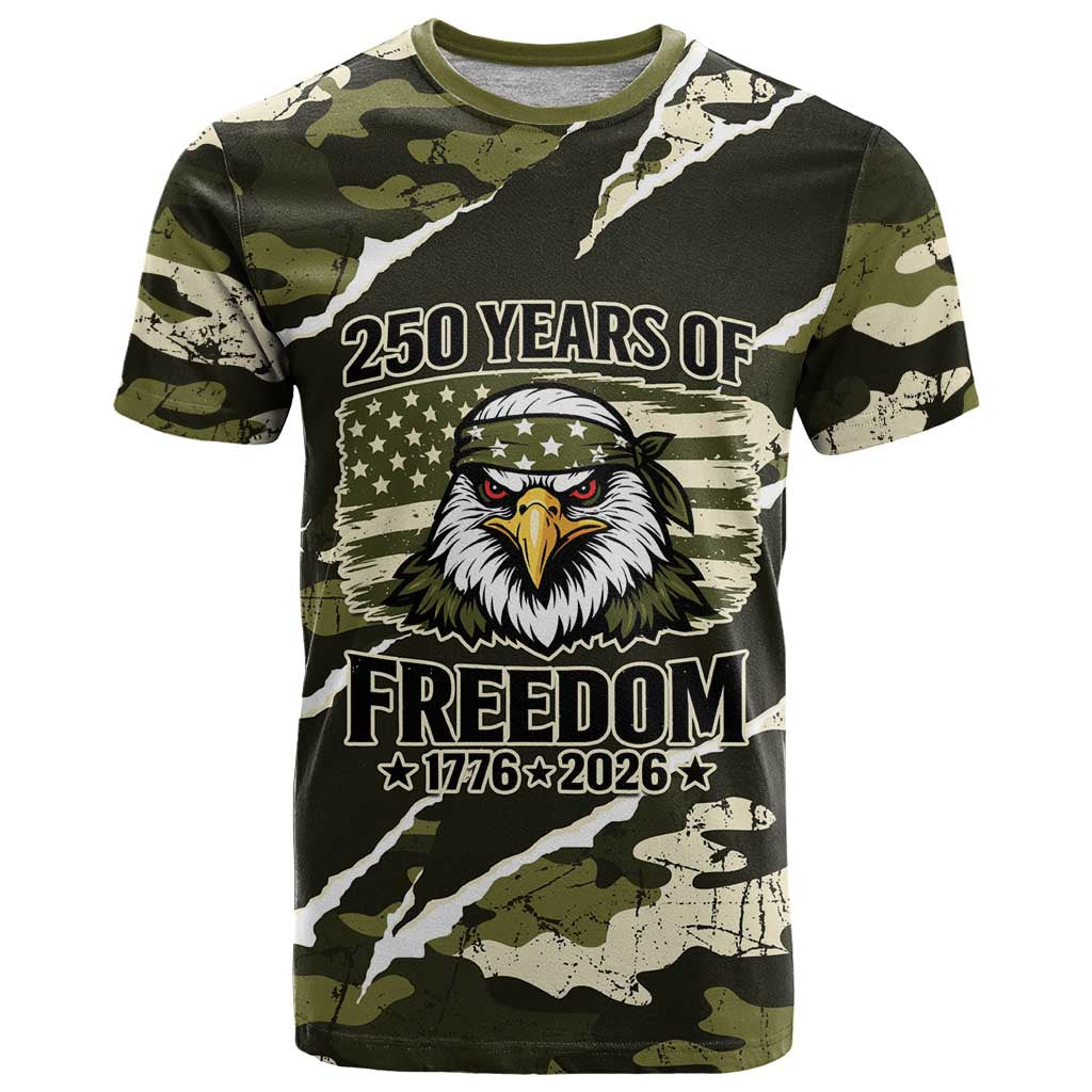 Personalized USA 250th Anniversary T-Shirt Eagle Camouflage Zipper Effect Graphic Tee