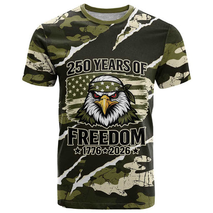 Personalized USA 250th Anniversary T-Shirt Eagle Camouflage Zipper Effect Graphic Tee