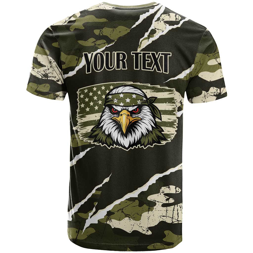 Personalized USA 250th Anniversary T-Shirt Eagle Camouflage Zipper Effect Graphic Tee